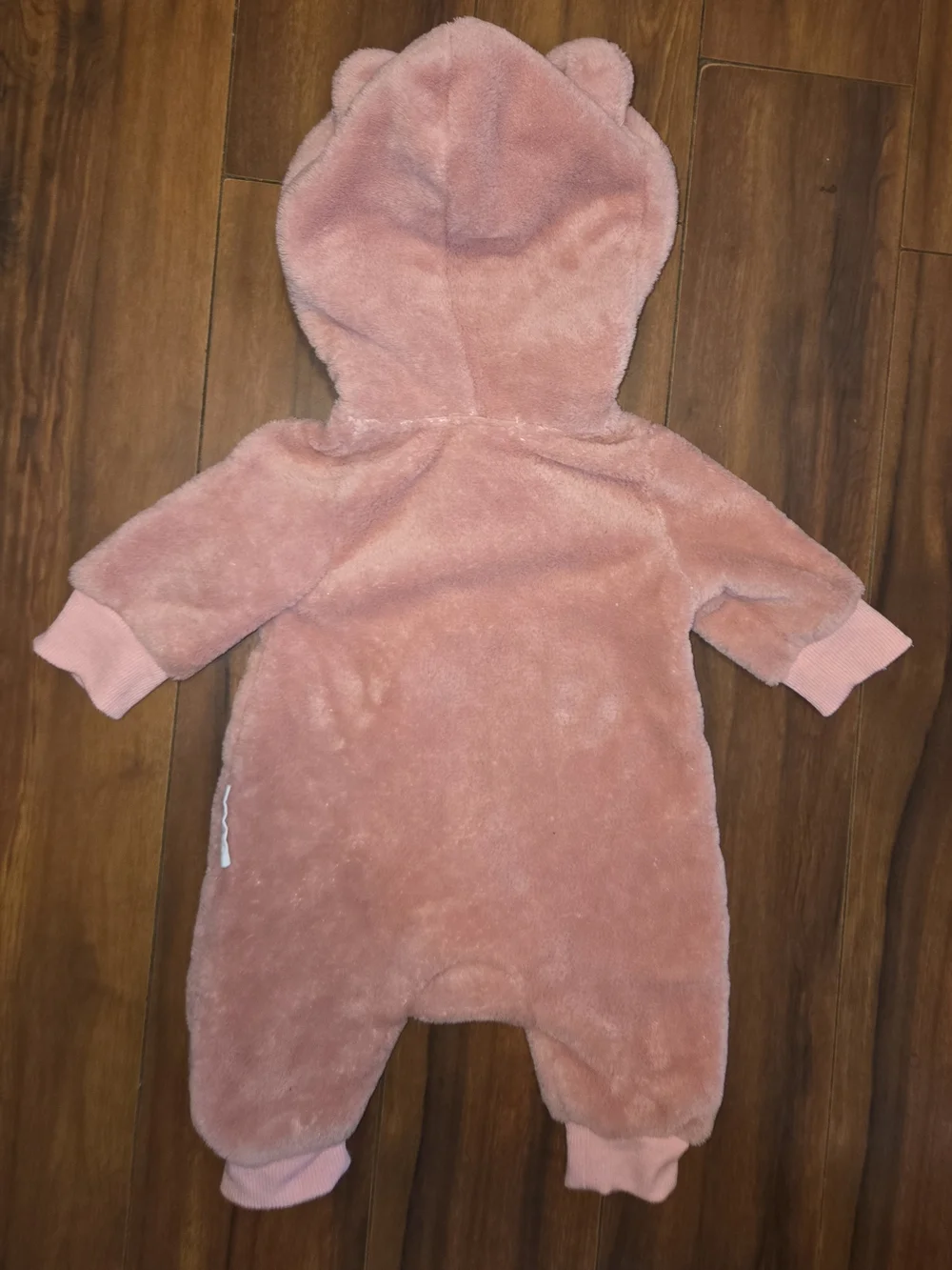 Tahari Pink Plush Hooded One-piece Zip Up Romper with Fox Embroidery & Ears